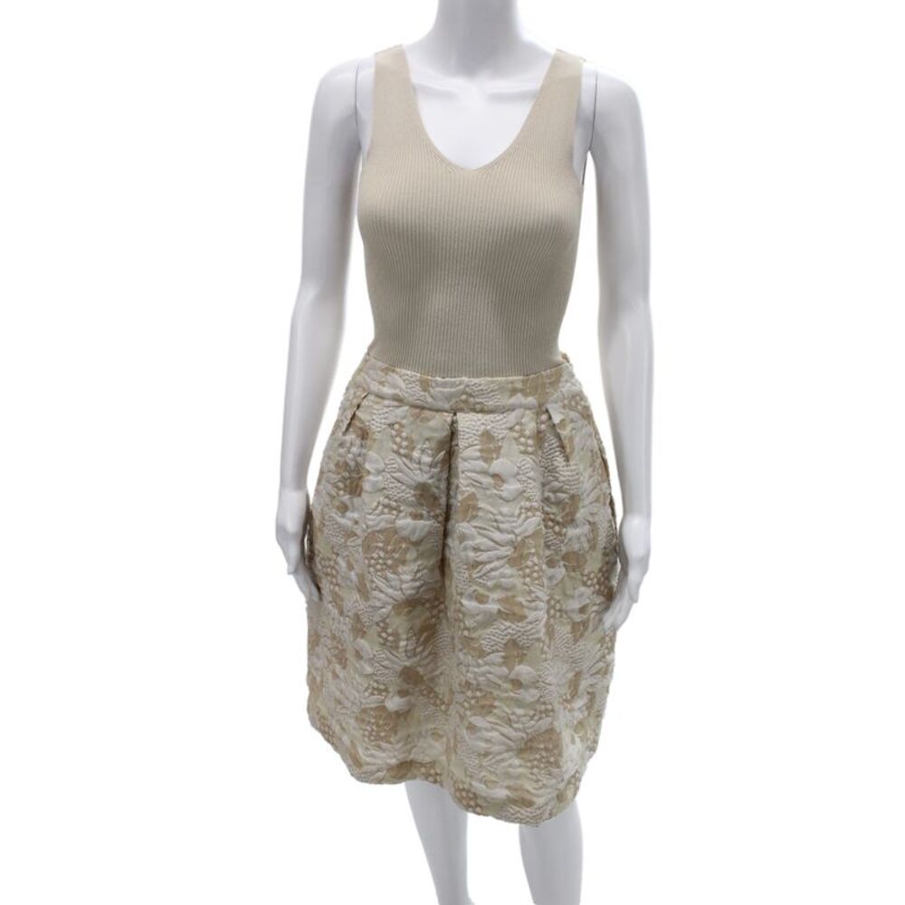 D. Exterior Womens Fit & Flare Dress Beige Sleeveless V-Neck Size S
